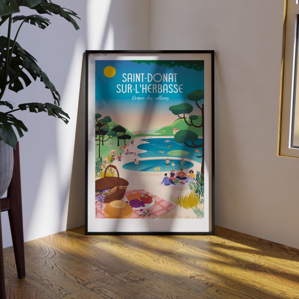 Affiche illustrée — Tourisme Saint-Donat-sur-l&rsquo;Herbasse
