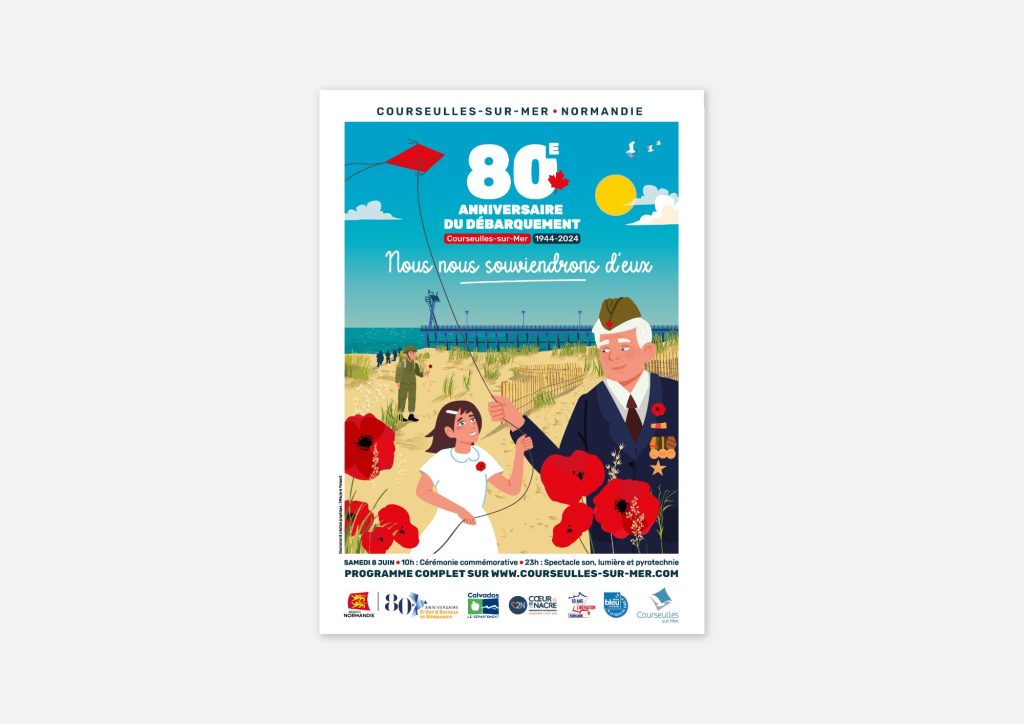 Affiche illustrée — 80 ans du Débarquement, Courseulles-sur-Mer