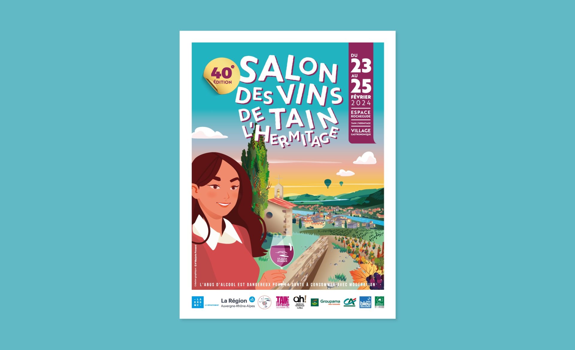 Affiche illustrée — Salon des Vins de Tain l&rsquo;Hermitage