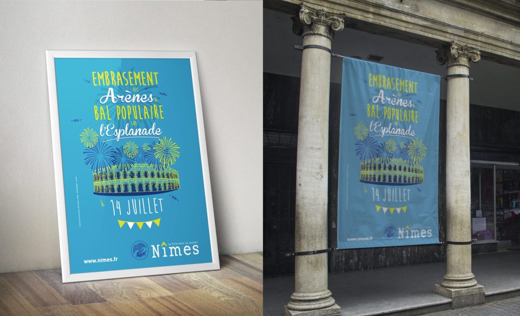 Affiche illustrée — 14 Juillet, Nîmes